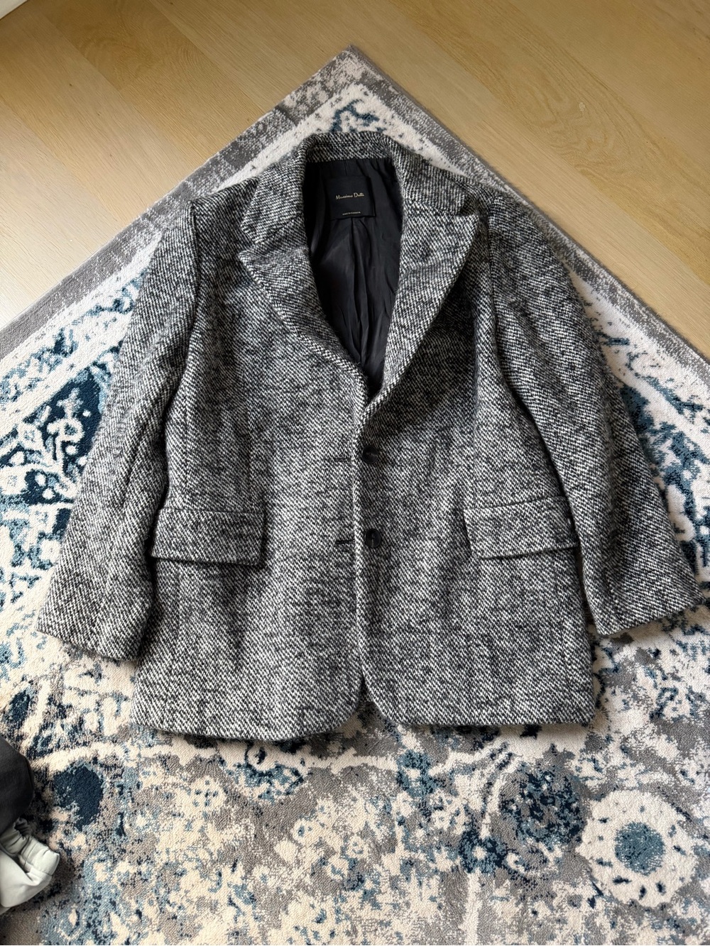 Massimo Dutti Gray Herringbone Wool Pea Coat